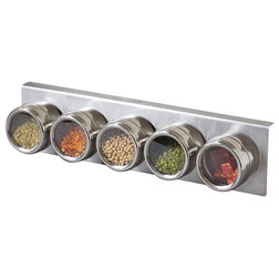 Contemporary Spice Jars And Spice Racks Stainless Steel Under-Cabinet Spice Rack With 5 Containers