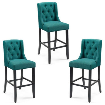 Home Square 3 Piece Tufted Upholstery Barstool Set with Wood Base in Teal Blue