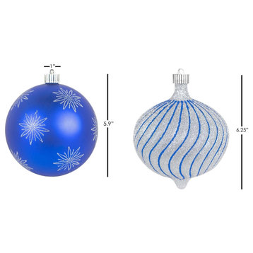 Christmas By Krebs Decorative Ball Ornament, 6 Inch, Blue and Silver, Pack of 8