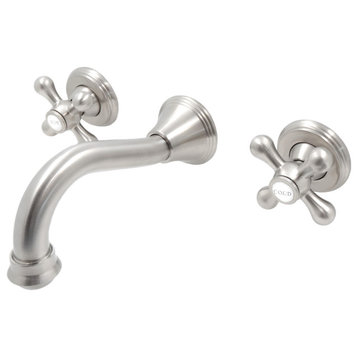 Novatto Ria Two Handle Wall Mount Bathroom Faucet, Brushed Nickel