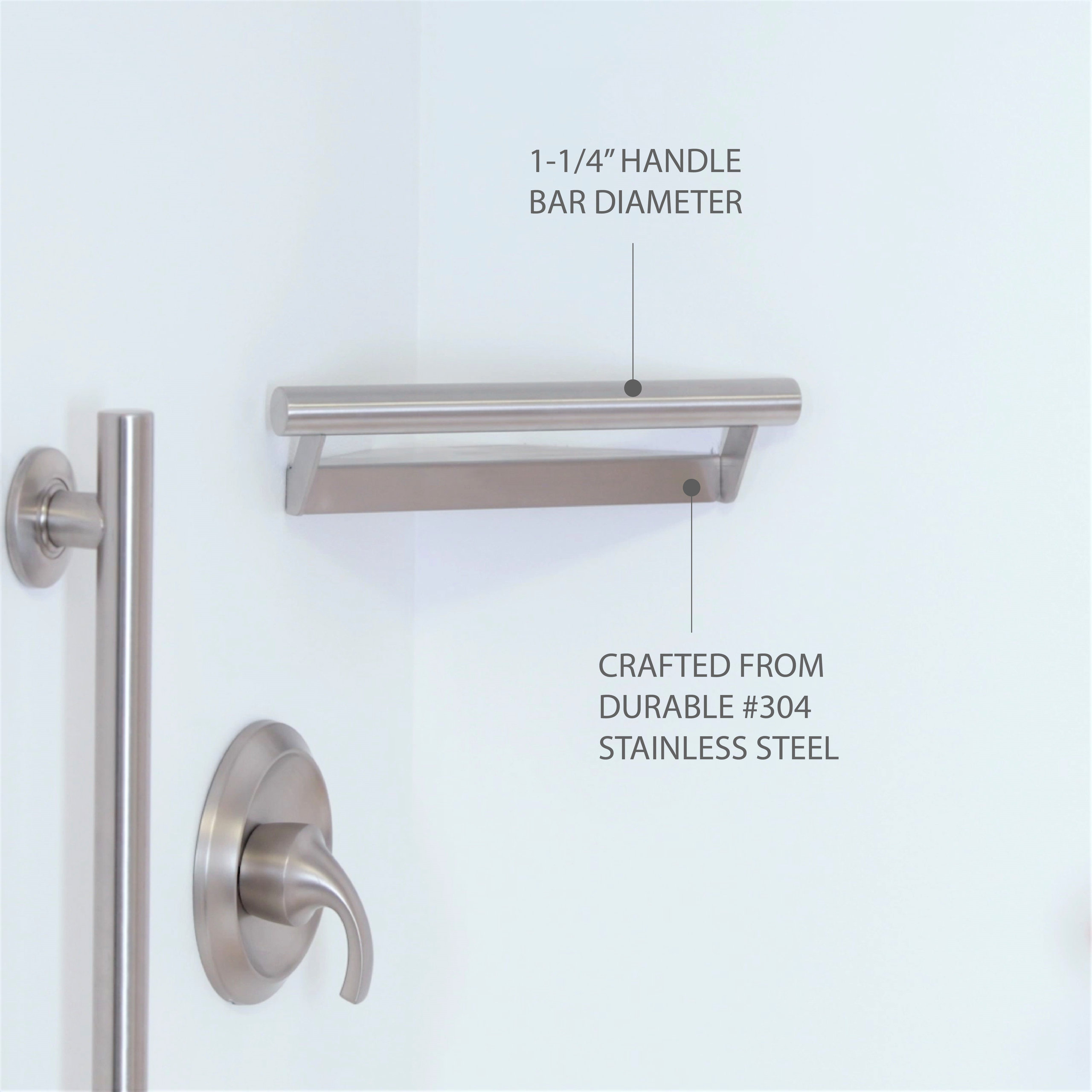 Lifestyle and Wellness Corner Shower Shelf With 14" Handle, Polished Stainless
