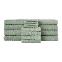 Classic Turkish Towel - Barnum Collection Ultra-Plush 16-Piece Bath Towel Set, Green - Bath Towels