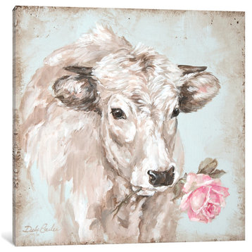 "Cow With Rose II" by Debi Coules, Canvas Print, 37"x37"