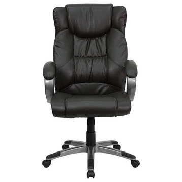 High Back Leather Executive Swivel Office Chair, Brown, 27"x31"x44.50", 4