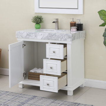 Jardin 36" Single Bathroom Vanity Set in White and Carrara White Marble Countert