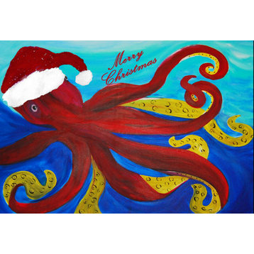 Christmas Santa Red Octopus Door Floor Mat, 18"x27"