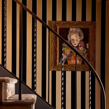 Artsy Staircase Design with Bold Striped Wallcovering