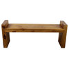 Strata Furniture 18x48" Traditional Wood Two Seat Block Bench in Oak