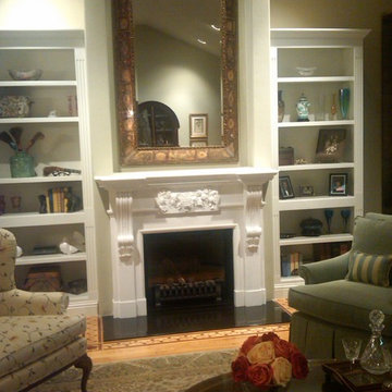 Living room with Marble fireplace