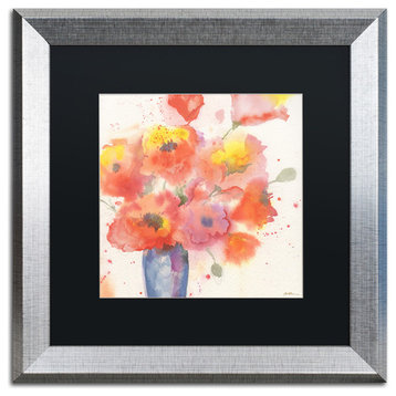 Sheila Golden 'Vase of Poppies 5' Framed Art, Silver Frame, 16"x16", Black Matte