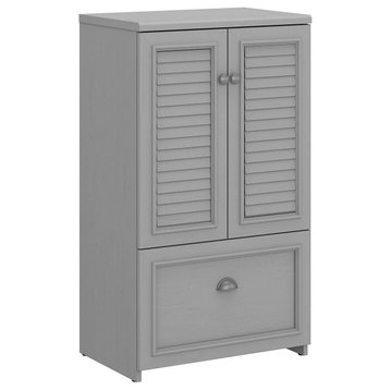 Farmhouse Storage Cabinet, Louvered Doors & Drawer, Cape Cod Gray