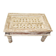 Mogul Interior - Consigned, Antique Coffee Table White Tone Hand Crafted Door Vintage Chai - Coffee Tables