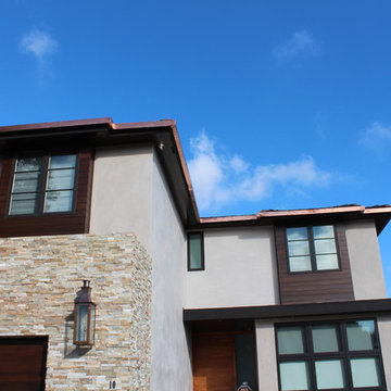 sectional 4x5 Box Gutters, 16 ounce Copper, Modern Home in Manhattan Beach, CA.
