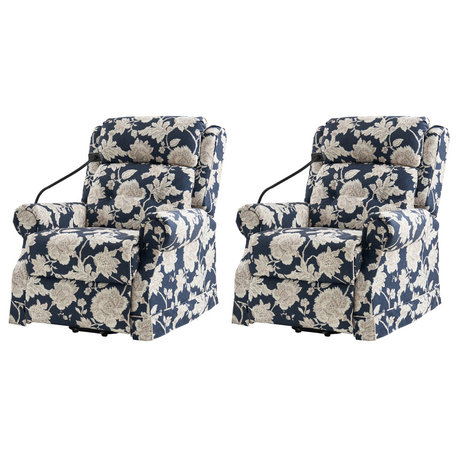 Lift Assist Power Recliner With Massage Heat And Manual Headrest, Set of 2, Navy