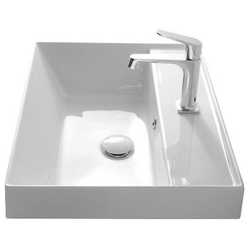Square White Ceramic Self Rimming Sink, One Hole