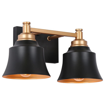 LNC Pheme 14" 2-Light Matte Black and Gold Bell Shaped Modern Vanity Light Bar