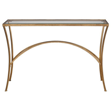 Minimalist Gold Arch Console Table, Metal Glass Top Hall Entry