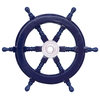 Deluxe Class Ship Steering Wheel, Dark Blue Wood and Chrome, 12"