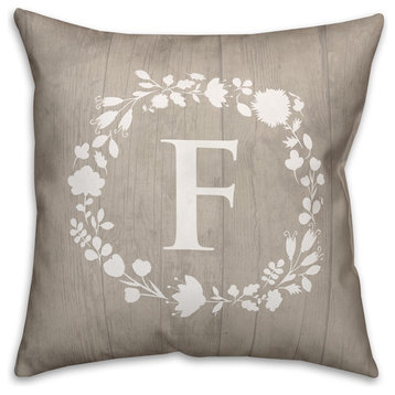 F Rustic Wreath Monogram Spun Poly Pillow, 18x18