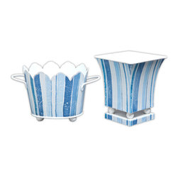 Ocean Blue Striped Cachepots - Area Rugs