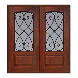 Prehung Double Door 80 Fiberglass Charleston Arch Lite Wrought Iron - Front Doors