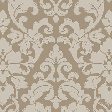 Modern Damask Wallpaper, Taupe and Silver, Bolt
