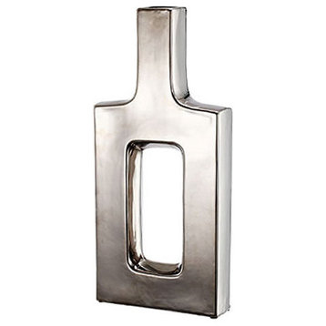 A&B Home Metallic Silver Ceramic Keyhole Vase 7"X2"X16"