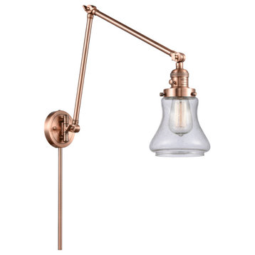 Bellmont 1 Light Swing Arm or Wall Lamp, Antique Copper, Seedy Glass