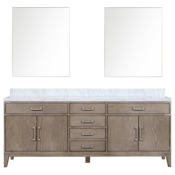 Lexora Laurel Bath Vanity, Grey Oak, 84, Vanity W/ Top and Mirror