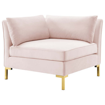 Sofa Corner Chair, Velvet, Pink, Modern, Living Lounge Hotel Lobby Hospitality