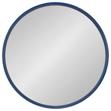 Travis Round Wood Accent Wall Mirror, Navy Blue 31.5 Diameter