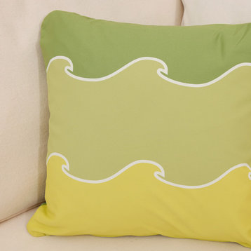 Ocean Wave Eco Coastal Throw Pillow Cover, Lime/Sea Green