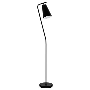 Rekalde 1-Light Floor Lamp, Black, Black Exterior/White Interior Metal Shade