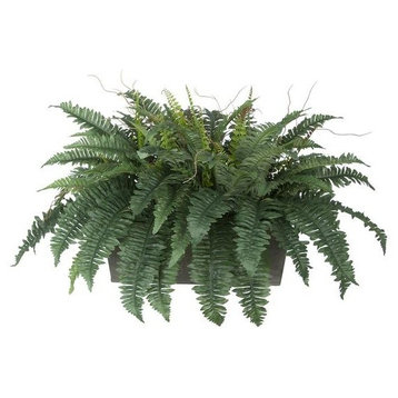 Artificial Fern in Grey-Washed Wood Ledge