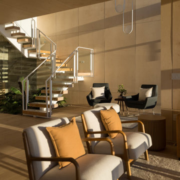 Living room at golden hour - Fold House Berkeley Hills new construction