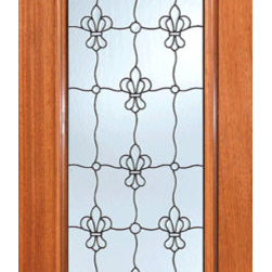 Fleur De Lis Pattern Beveled Glass Front Single Door, Full Lite - Front Doors