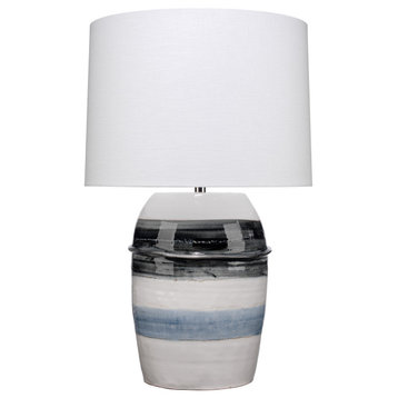 Coastal Style White Ceramic Horizon Striped Table Lamp