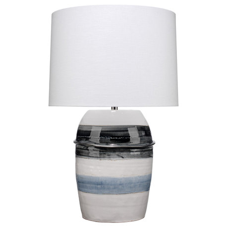 Coastal Style White Ceramic Horizon Striped Table Lamp