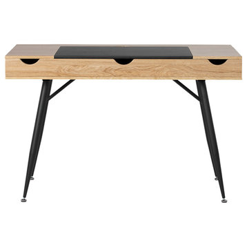Nook Modern 47.25" Office Desk With Soft-Close Storage, Black Graphite/Ashwood