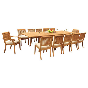 13-Piece Outdoor Teak Dining Set, 117" Rectangle Table, 12 Arbor Stacking Chairs