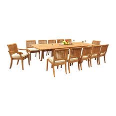 13-Piece Outdoor Teak Dining Set, 117" Rectangle Table, 12 Arbor Stacking Chairs