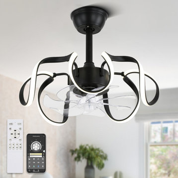 20 In Low Profile Ceiling Fan Dimmable Flush Mount Ceiling Lighting with Remote, Black