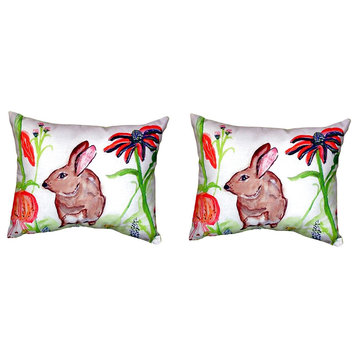 Pair of Betsy Drake Brown Rabbit Left No Cord Pillows 16 Inch X 20 Inch