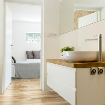 Badezimmer Gestaltung mit Havana Beige als Bodenfliese