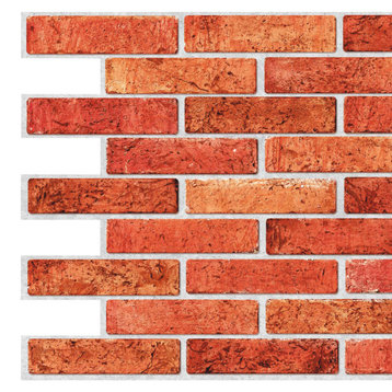 Red Brick 3D Wall Panels, Set of 5, Covers 26 Sq Ft