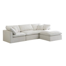 Plush Velvet Down Fill Cloud Modular 4-Seat Sectional and Ottoman, Cream, Seatin