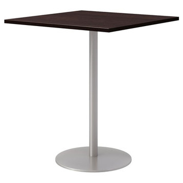 36" Square Pedestal Table - Espresso Top - Silver Base - Bistro Height