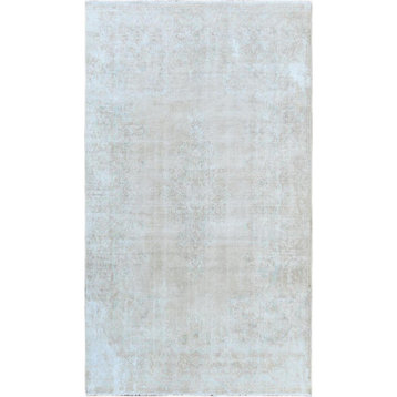 Bohemian Antique Wash Ivory Persian Kerman Wool Hand Knotted Rug, 5'10"x10'1"