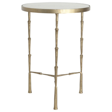 Gold Brass White Marble Accent Table  Minimalist Spike Round Tripod Elegant