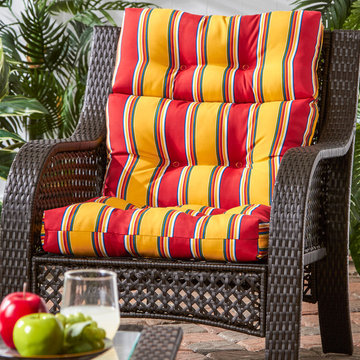 Wicker Woven Patio Chair with Festive Stripe Cushion